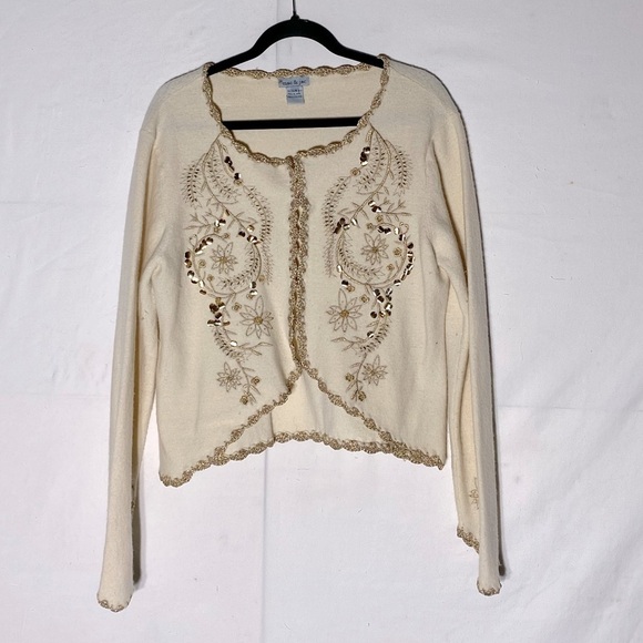 Mac & Jac Ivory Wool Cardigan With Gold  Decorations And Trim L - Picture 16 of 16